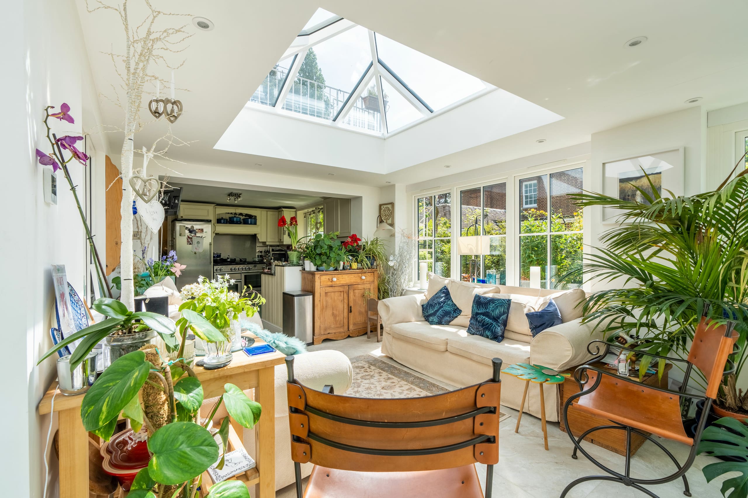 Interior of a stunning garden room with roof lantern.