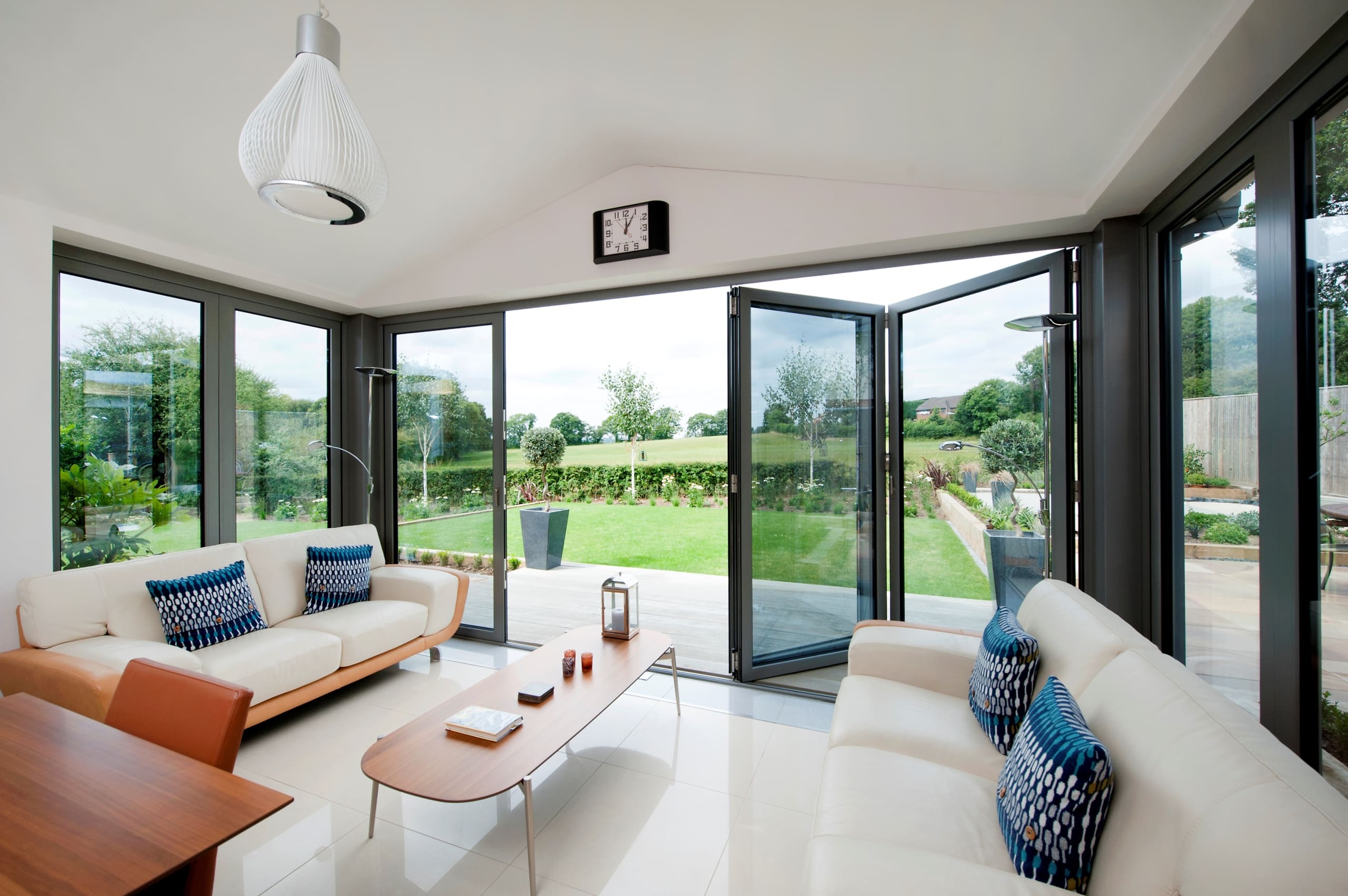 Bifolding door to rear of a house in a modern living room space.