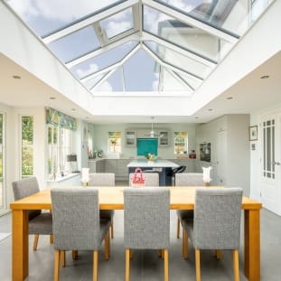 Kitchen diner extension with a large roof lantern.