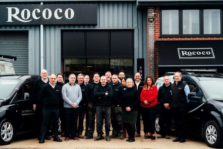 The Rococo team standing outside the showroom
